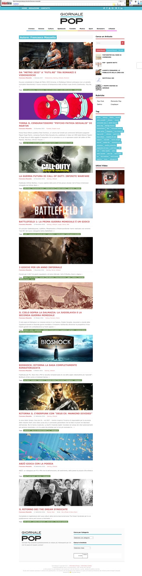 Francesco Mazzetta, Autore a - GIORNALE POP --1